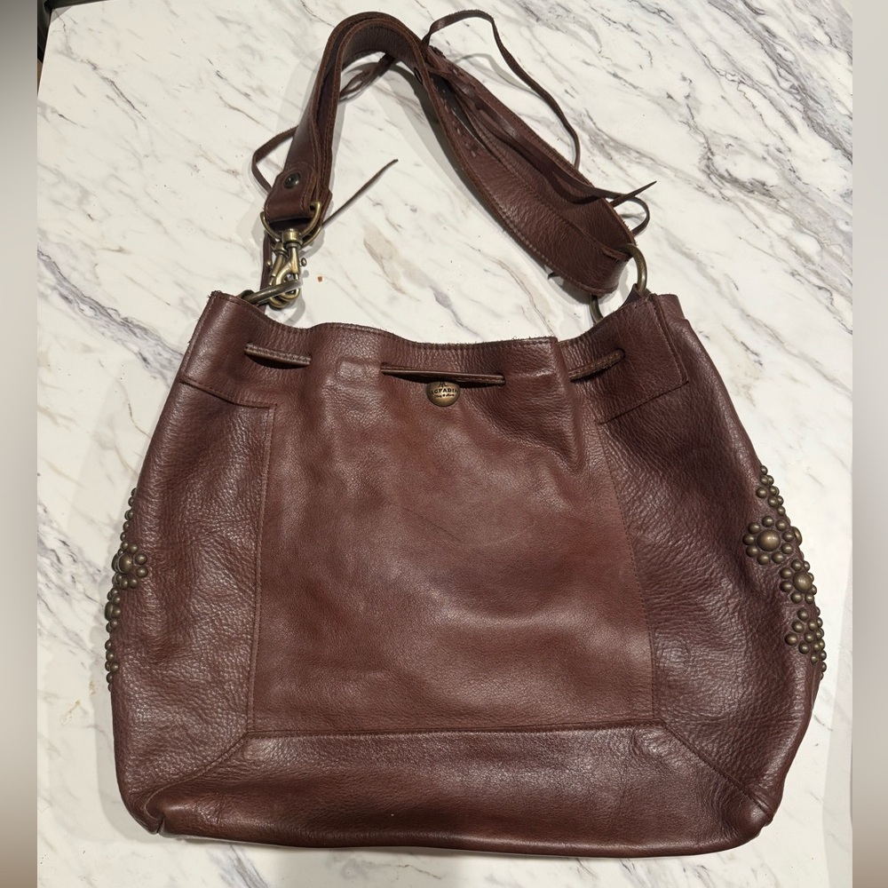 McFadin Brown Leather Shoulder Bag with Tassels - Picture 3 of 6